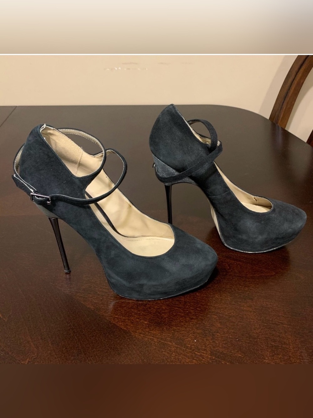 ALDO women’s size 7.5 Black Suede Stiletto strappy Heels dancer goth Emo